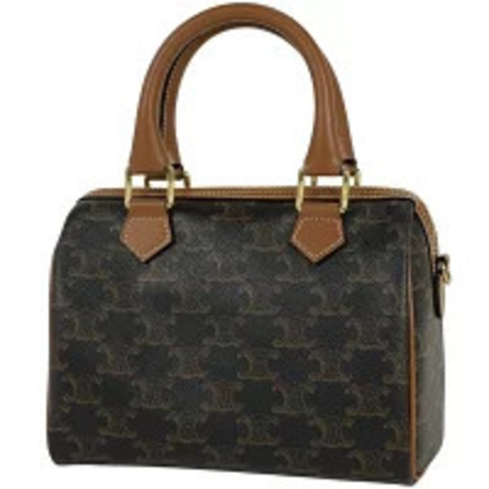 Celine Boston Triomphe Shoulder Bag Handbag Canvas Tan